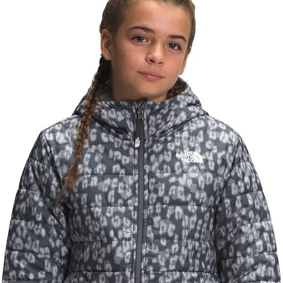 The North Face Girl's Black Mossbud Swirl Cheetah Reversible Parka Jacket Sz M - Picture 1 of 7